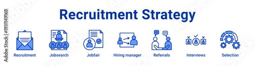 Recruitment Strategy Icon Banner blue color