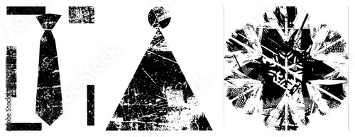 Bold black and white vector forms, distressed halftone, graphic art elements, stylized composition, design, modern abstract shapes, isolated vector art.