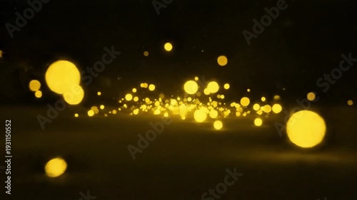 Abstract animation of golden glowing bokeh particles bouncing on a dark surface, perfect for luxury presentations and festive celebration backdrops.