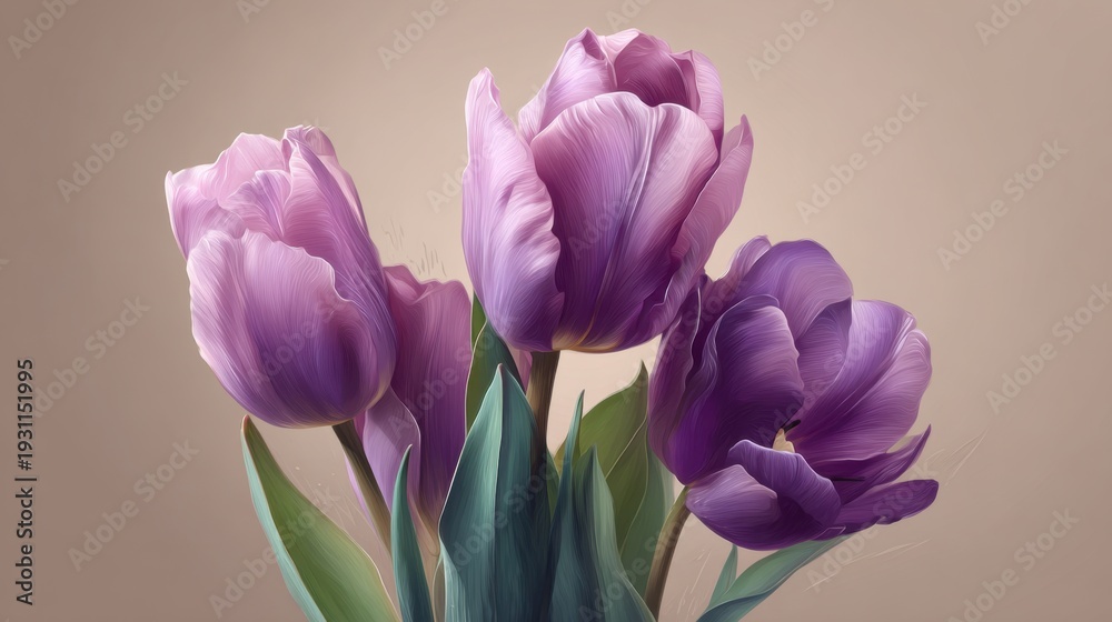 Fototapeta premium Beautiful Purple Tulips in Full Bloom Against a Soft Background