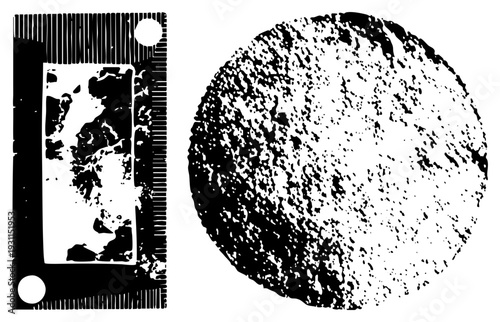 Stylized halftone with distressed textures, graphic print design, vector art elements, shapes, isolated abstract forms.