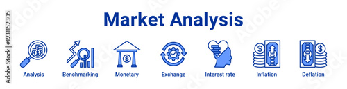 -Market Analysis Icon Banner blue color