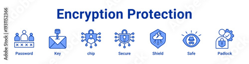 -Encryption Protection Icon Banner blue color