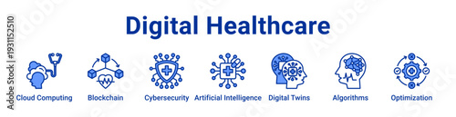 -Digital Healthcare Icon Banner blue color