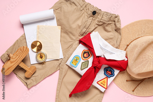Scout uniform with badges, ...