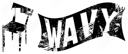 Graphic logo featuring "WAVY" in stylized banner font with textured chair silhouette, high contrast stencil effect, urban street art aesthetic, black and white vector illustration.