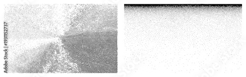 Vector halftone design featuring gradient dot density shift, aesthetic, print graphic element, digital art, typographic texture.