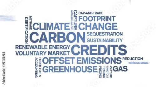 Carbon Credits animated word cloud-text design animation tag kinetic typography seamless loop.