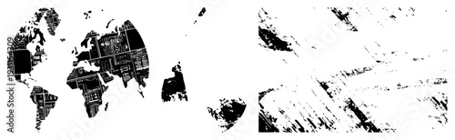 World map composed of city streets and electronic circuitry, digital geography, tech infused cartography, urban circuit design, global connectivity visualization.