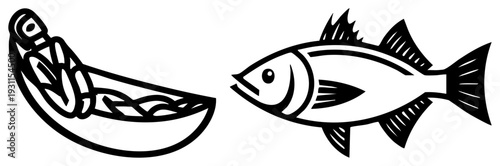 Fish caught on fishing hook, angler’s lure, fishing tackle, catch illustration, fishing, aquatic symbol, sport fishing graphic.