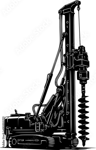 Construction piling rig silhouette set hydraulic drilling machines vector illustration isolated on white background for civil engineering projects