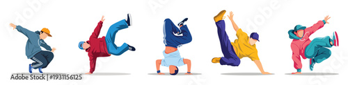 Flat vector illustration break dancer,People dancing dance party activity group, simple cartoon style, cartoon.