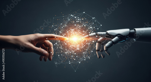Human and Robot Finger Touching, Symbolizing AI and Future Connection.