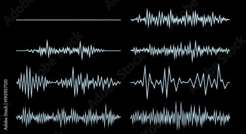 Glowing blue sound wave patterns on black background