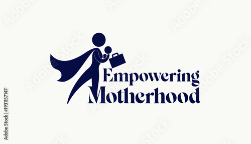 Empowering motherhood logo with superhero cape and briefcase