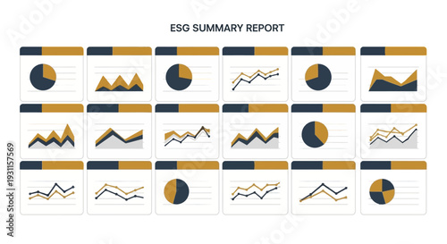 Comprehensive ESG Summary Report Displaying Diverse Business Data Visualizations and Financial Performance Metrics for Corporate Analysis