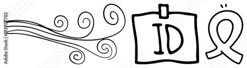 Stylized ID badge with swirling flourishes and Greek letter Omega, minimalist art, identity verification graphic, user profile symbol, personal identification marker.