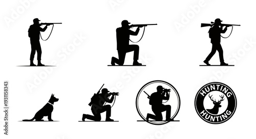 Hunting scenes with people and dogs a versatile silhouette on transparent background