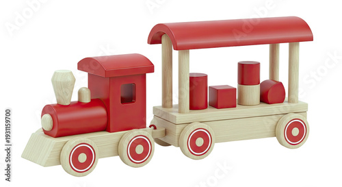 Red Wooden Toy Train with Building Blocks