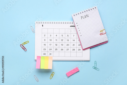 Calendar with notebook, sti...