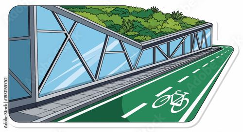 Innovative eco-friendly urban cycling path with a green roof and modern architectural design