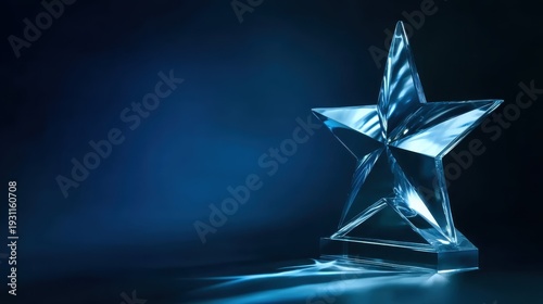 Star trophy background in blue, perfect for award ceremonies, social media posts, artistic compositions, and promotional materials. The glimmering effect creates a prestigious and elegant atmosphere f