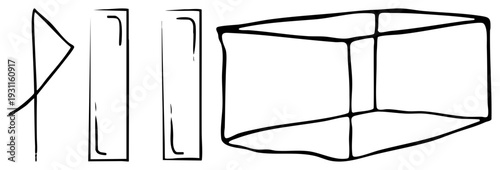 Minimalist art with angular forms, stylized rectangles and cuboid, sketchy, graphic design elements, flat vector illustration.