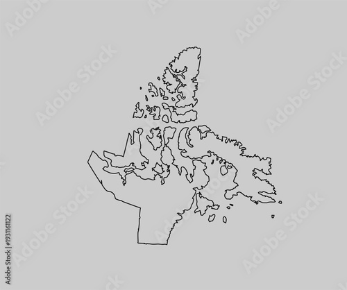 Outline map showing the detailed geographical shape of Nunavut a vast territory located in the northern region of Canada