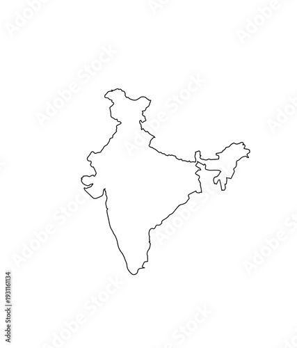 Outline map silhouette representing the geographical shape of the nation of India isolated on a clean white background for easy use
