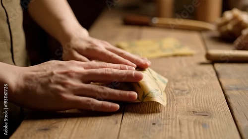 Hands Shaping Raw Pastry on Table.