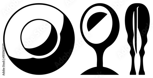 Three stylized abstract forms, minimalist graphic elements, modern art symbols, vector, contemporary design motifs.