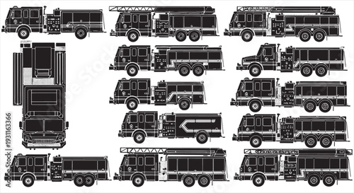 Fire Truck Blueprint – Emergency Rescue Vehicle CAD Technical Drawing