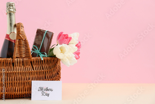 Basket with tulips, champag...