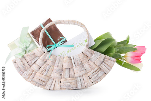 Basket with tulips, gift bo...