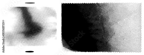 Black halftone dot forming gradient shape, vector graphic, isolated foreground, abstract design, digital art element, rgba transparency.