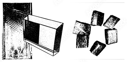 Abstract 3D shapes rendered in halftone, isolated vector art, geometric forms, minimalist design, graphic.