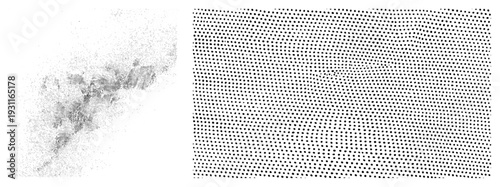 Vector halftone graphic featuring wavy dot density gradients, fading from dense to sparse, ideal for print or digital design, abstract texture,.