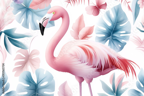 Tropical pink flamingo art vibrant nature scene watercolor illustration serene environment artistic viewpoint