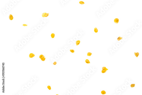 Принти на полотні A collection of small, yellow pepper seeds appearing to float or be scattered randomly across a pure white background