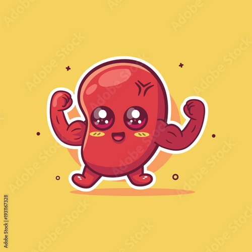 Cute Strong Kidney Organ Cartoon Character Flexing Muscles