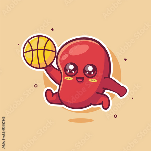 smiling kidney organ character mascot playing basketball isolated cartoon