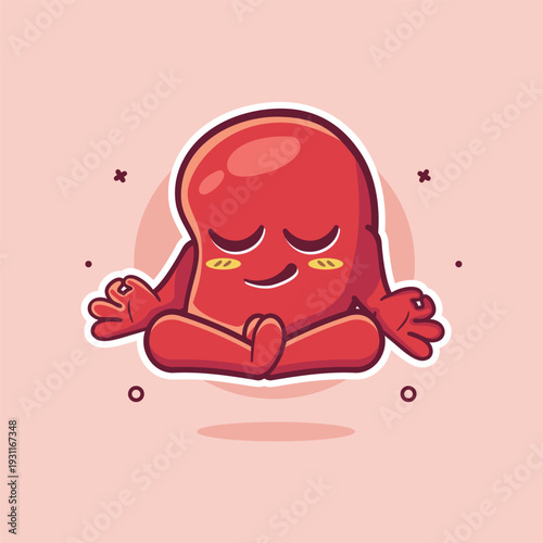 calm kidney organ character mascot with yoga meditation pose isolated cartoon 