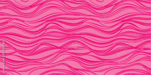 Seamless pink flowing wave pattern with layered curved lines. Abstract fluid background with smooth dynamic motion. Repeating modern texture ideal for wallpaper, fabric and digital surface design. 