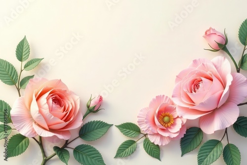Delicate Pink Roses and Buds Arranged on a Soft Background for Elegant Floral Design