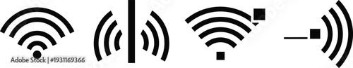 Wireless wifi signal icons set vector illustration, network connection symbols, radio wave silhouettes for technology and internet communication interface design,