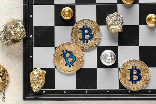 Chess board with gold and b...