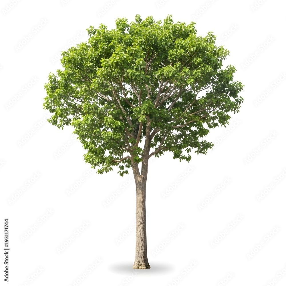 Fototapeta premium Lush green leafy tree isolated on white background. Nature and environment concept.