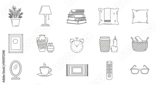 Collection of Household Objects and Decor Items Sketch.