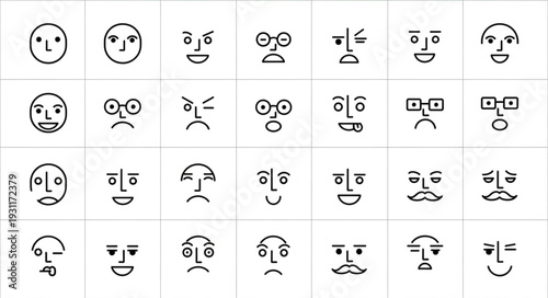 Collection of Simple Hand Drawn Face Emoticons Expressing Various Emotions.