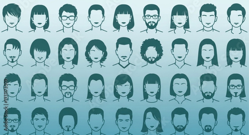 Diverse Group of People Faces Avatars Collection.